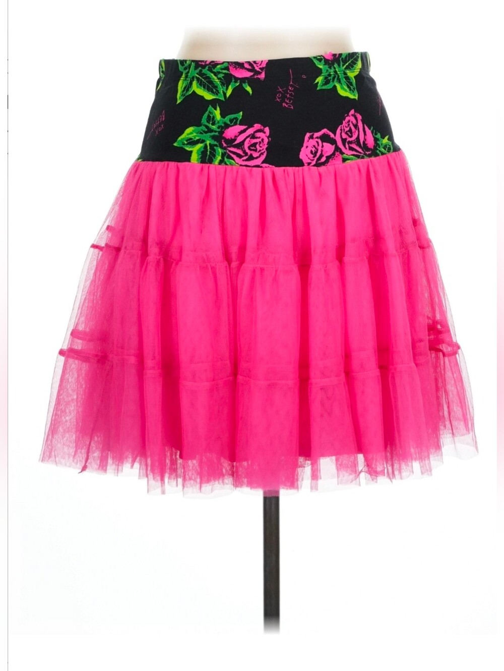 Betsey Johnson Hot Pink Tulle Skirt with Floral Waistband Size L NWT - Picture 2 of 8